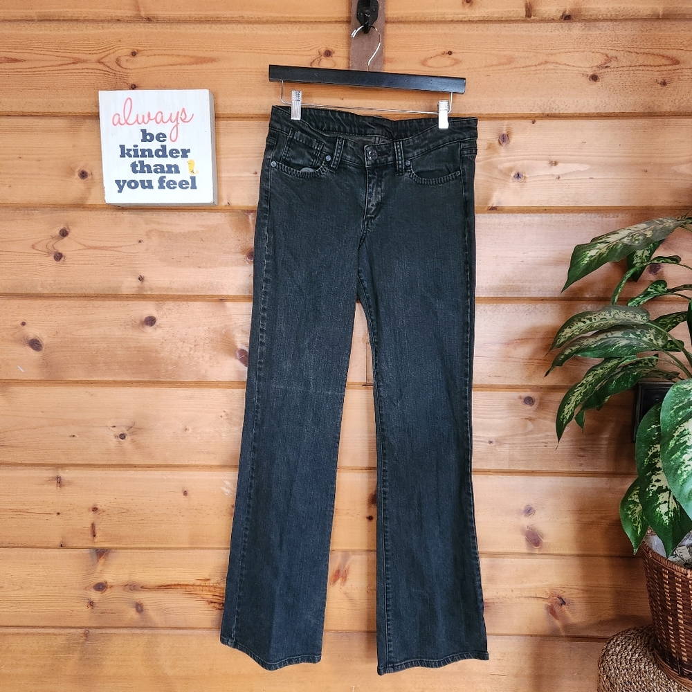 BCBGMAXAZRIA Agnes BootCut Denim Storm Jeans In Black Stretch Moto Size 29 X 33"